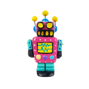 Robot mini con partes móviles elaborado en barro policromado frío