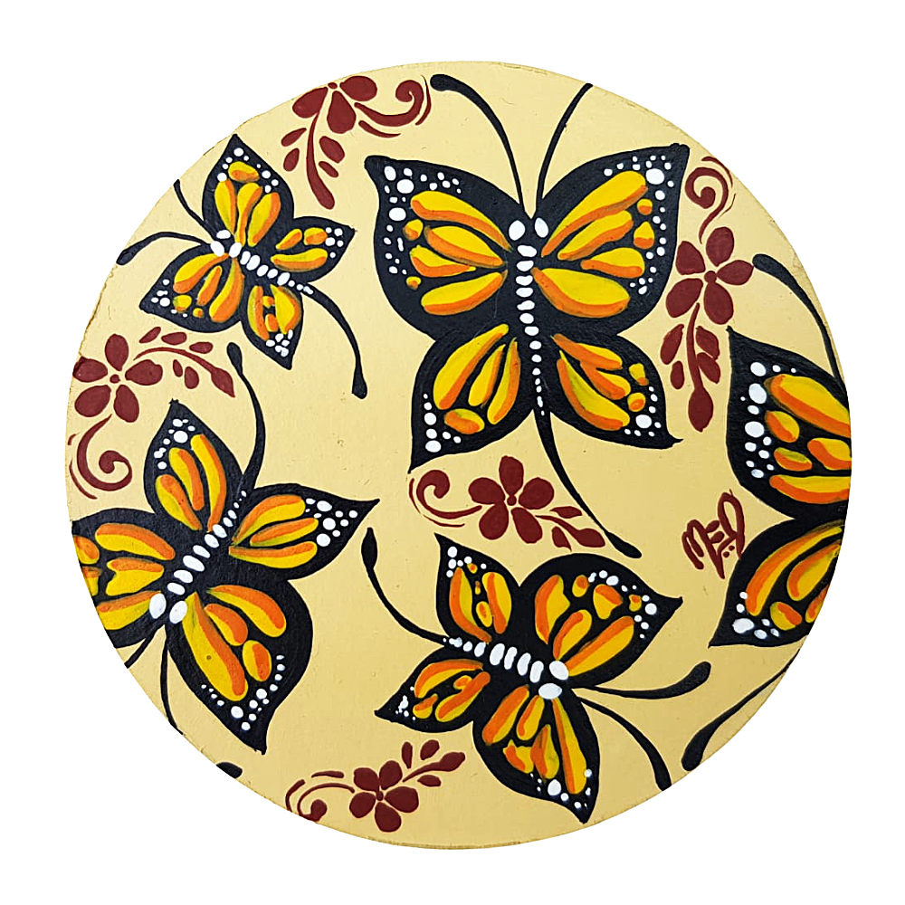 Espejo redondo chico de papel maché, pintado a mano