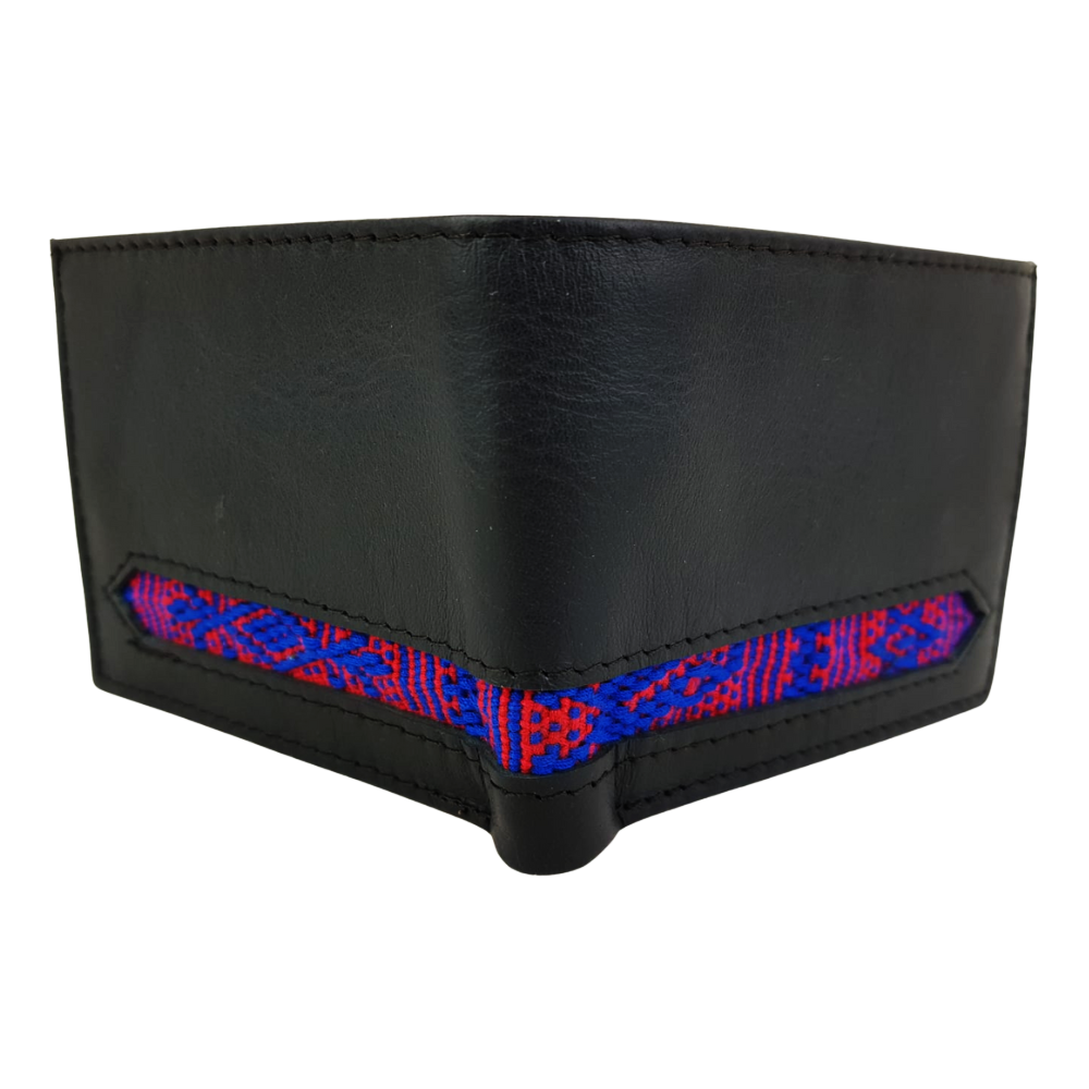 Cartera de caballero de piel con textil artesanal