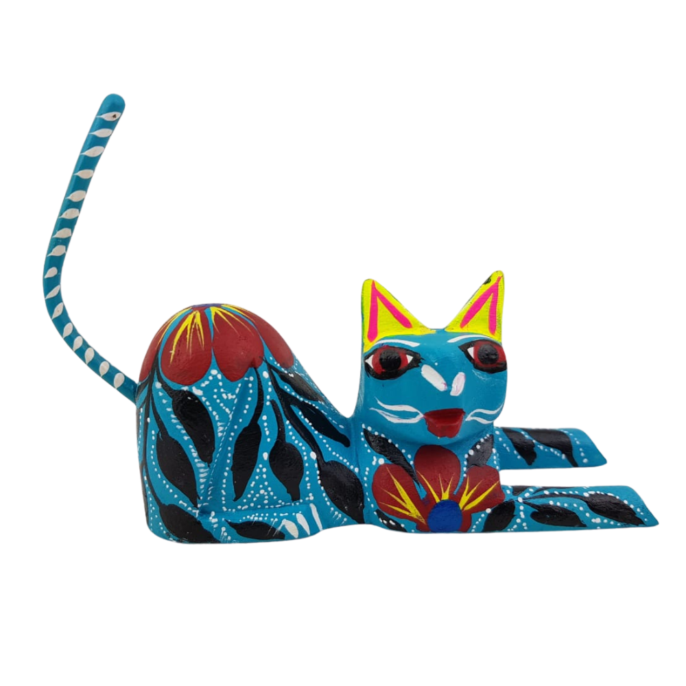 Alebrije Gato Echado Mediano Talla Copal Oax. | Tradición Oaxaqueña