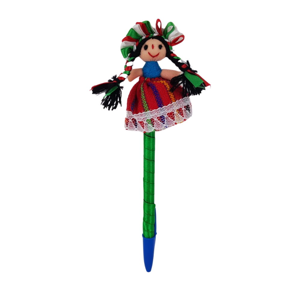 Pluma con munequita de trapo otomi Lele Artesanias Flor de Pina