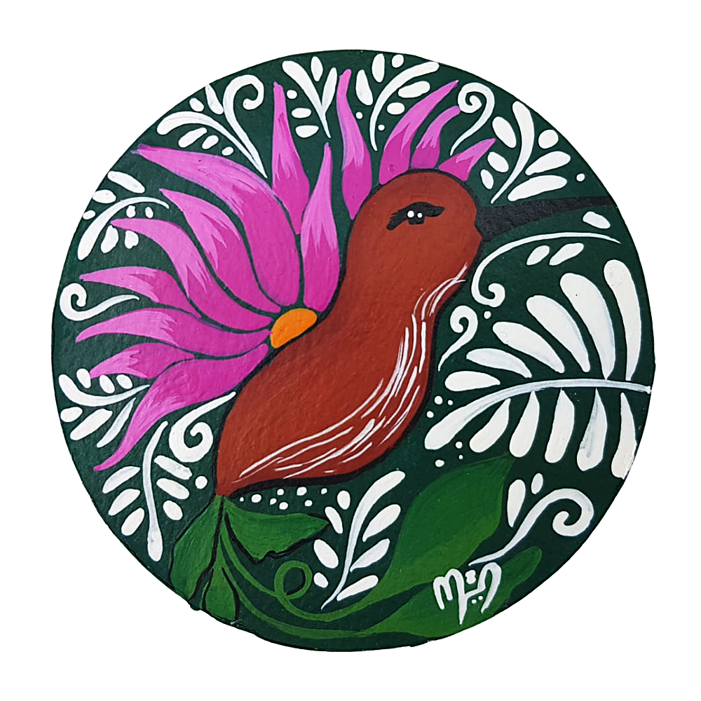 Espejo redondo chico de papel maché, pintado a mano