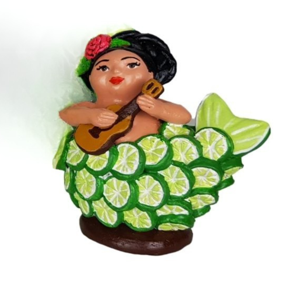 Sirena mexicana con escamas de limón, figura de barro de Tlaquepaque Jalisco