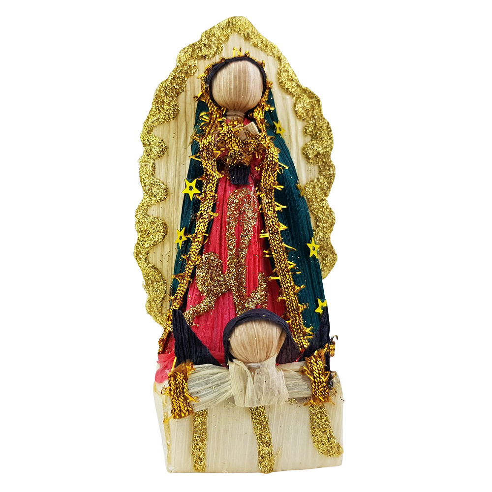 Virgen de Guadalupe mini elaborada de totomoxtle, hoja de maíz