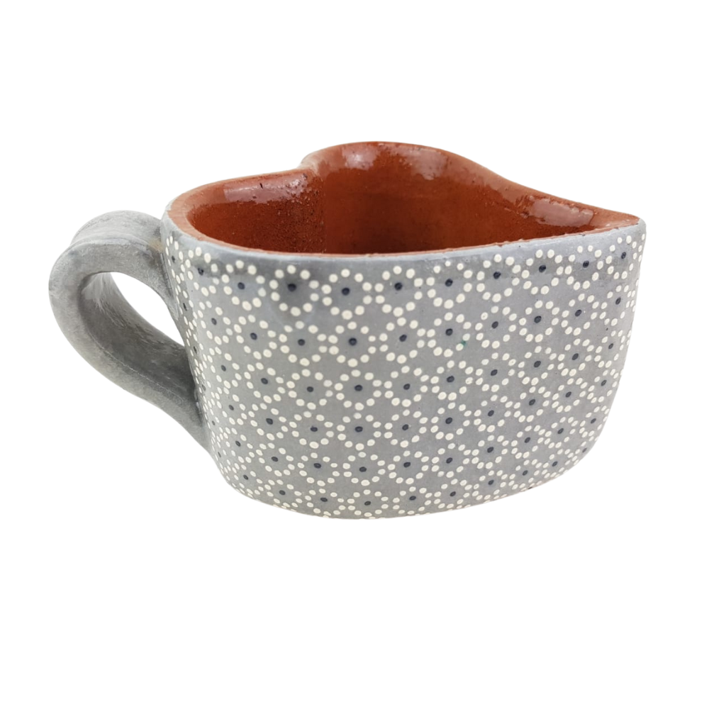 Taza corazón con plato de barro capulineado