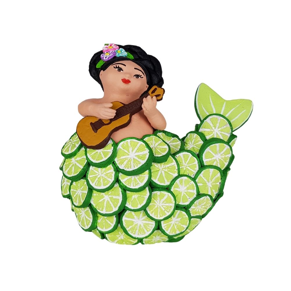 Sirena mexicana con escamas de limón, figura de barro de Tlaquepaque Jalisco