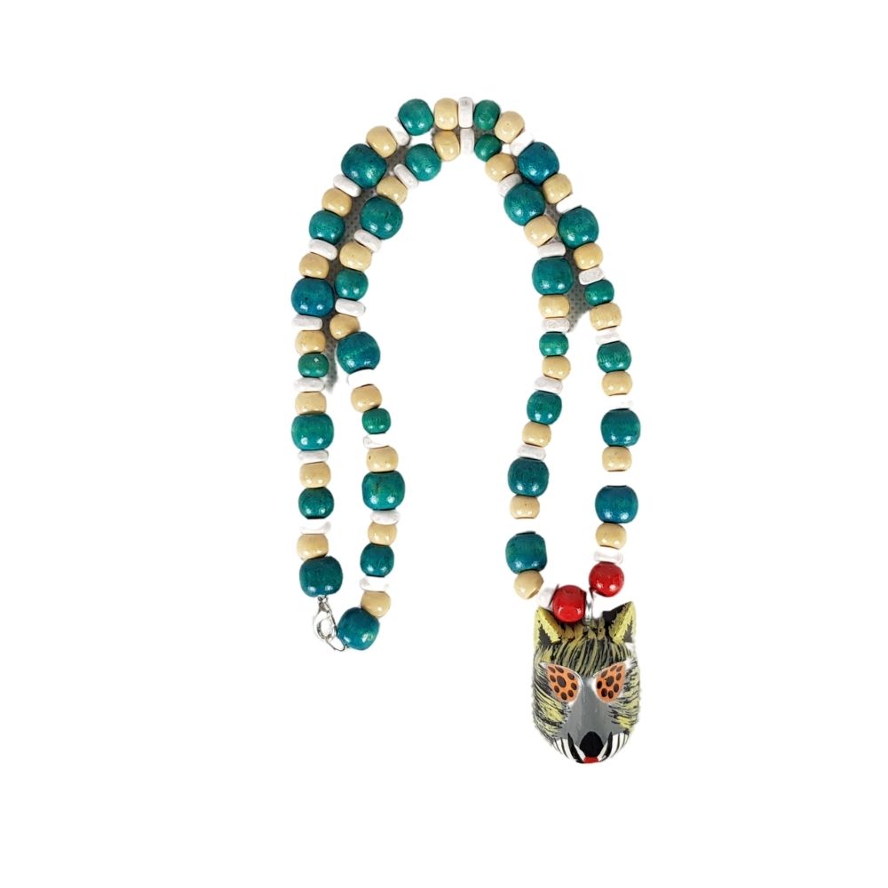 Collar de máscara miniatura del baile de los Morenos, tallada y decorada a mano