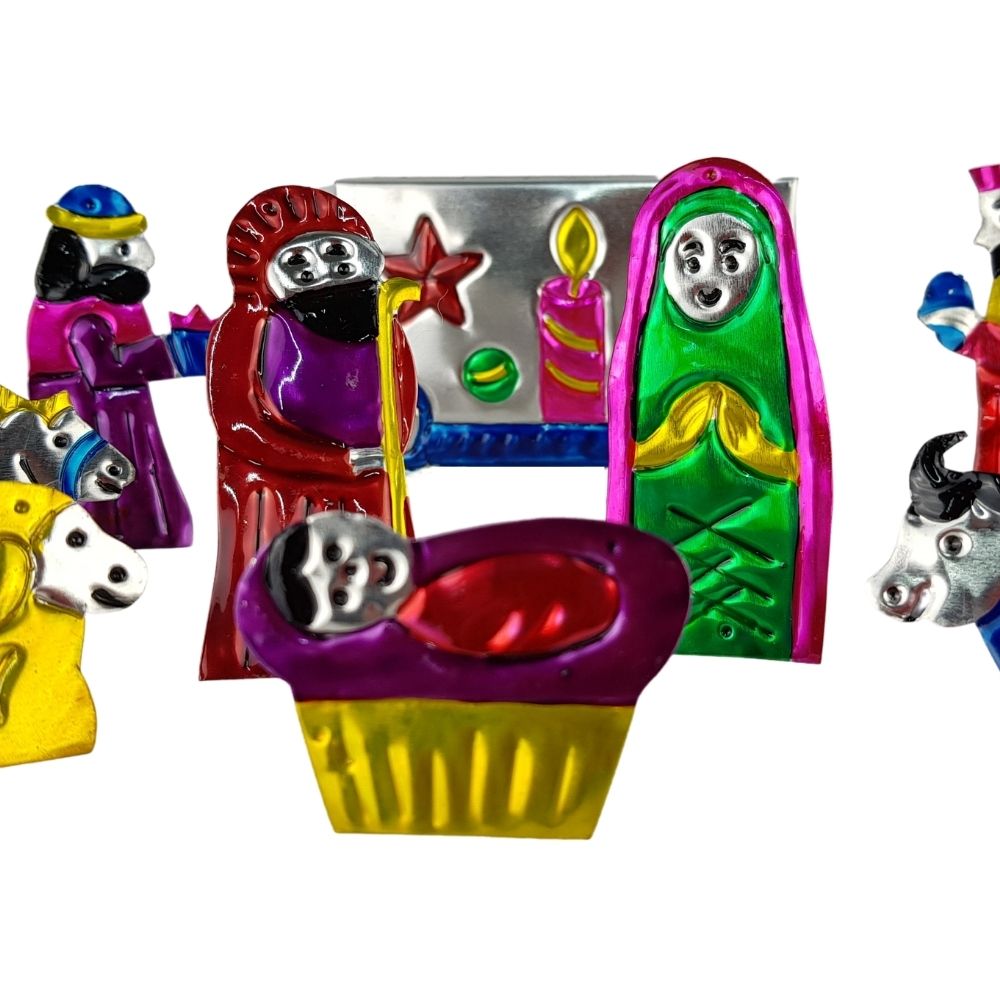 Nacimiento de hojalata de 10 piezas plegables, con caja