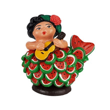 Cargar imagen en el visor de la galería, Sirena mexicana con escamas de sandia, figura de barro de Tlaquepaque Jalisco
