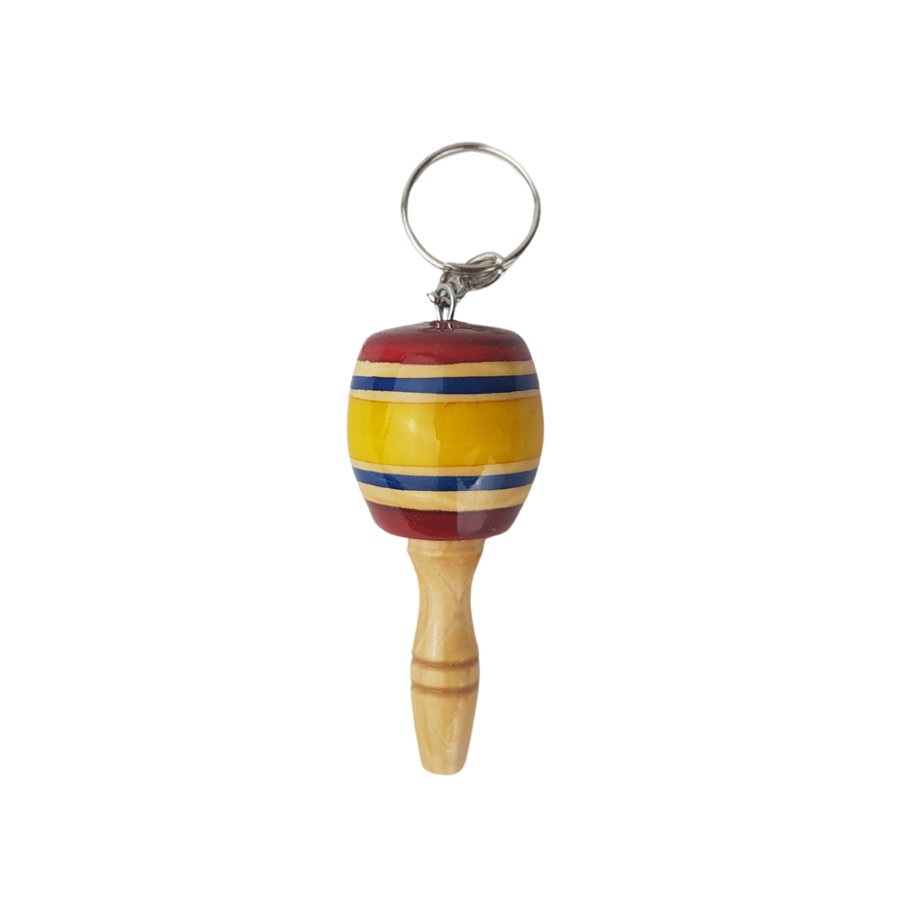 Llavero de madera en forma de trompo, pirinoa o balero