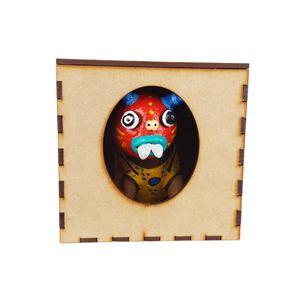 Alcancía de cerdito con máscara o nahual, tamaño mini en caja