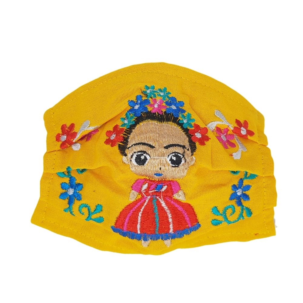 Cubrebocas con bordado de Frida, muñeca, mariposas o flores, ligero y fresco