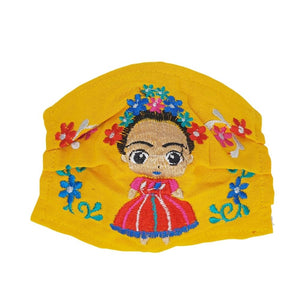 Cubrebocas con bordado de Frida, muñeca, mariposas o flores, ligero y fresco