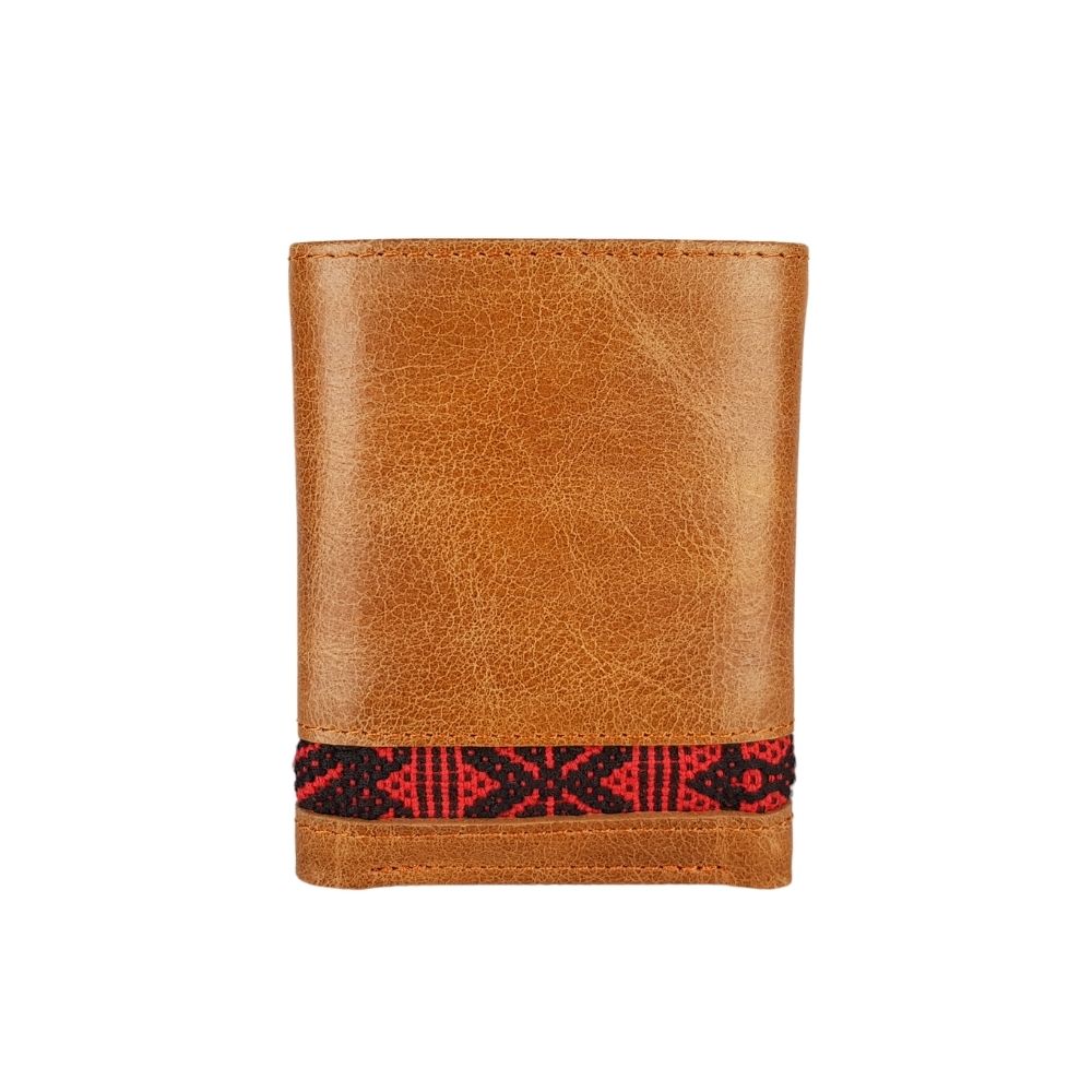 Cartera de caballero de piel con textil artesanal