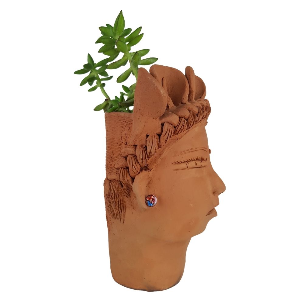 Arete de cobre botón decorado con laca, mariposas y flores