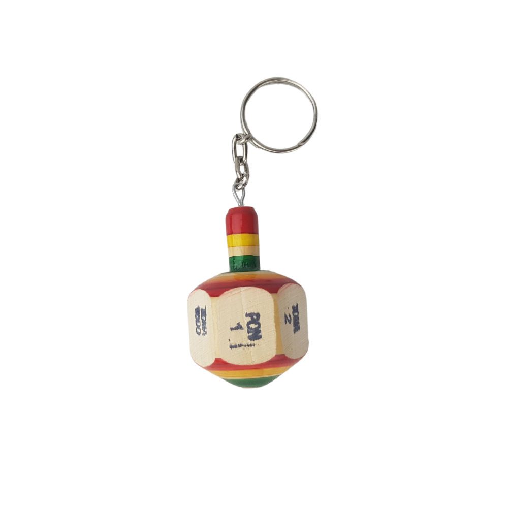 Llavero de madera en forma de trompo, pirinoa o balero