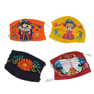 Cubrebocas con bordado de Frida, muñeca, mariposas o flores, ligero y fresco