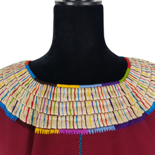 Cargar imagen en el visor de la galería, Blusa bordada Tzotzil Maya tradicional de Santa Martha Chiapas color vino con detalles de colores en cuello y mangas. Hecha por Oliverio Gómez
