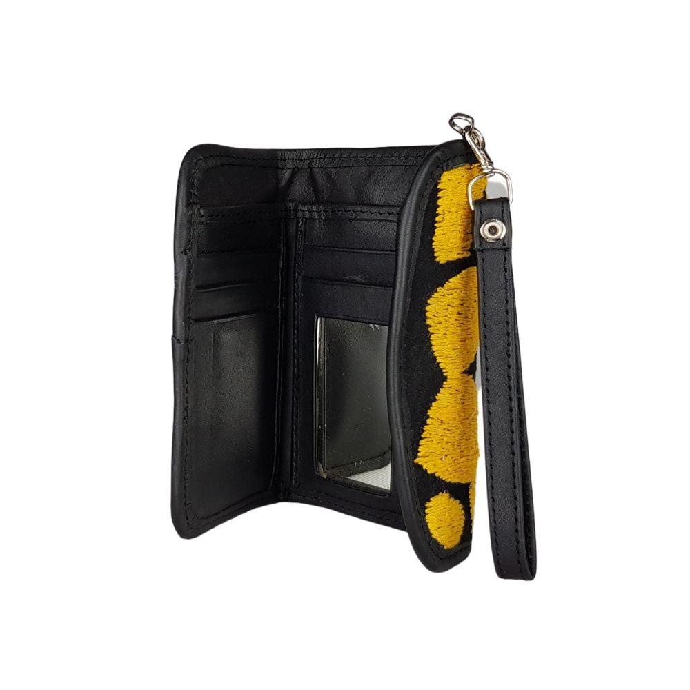 Cartera tamaño mini de piel con textil artesanal