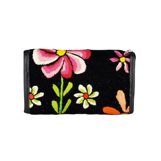 Cartera tamaño mini de piel con textil artesanal