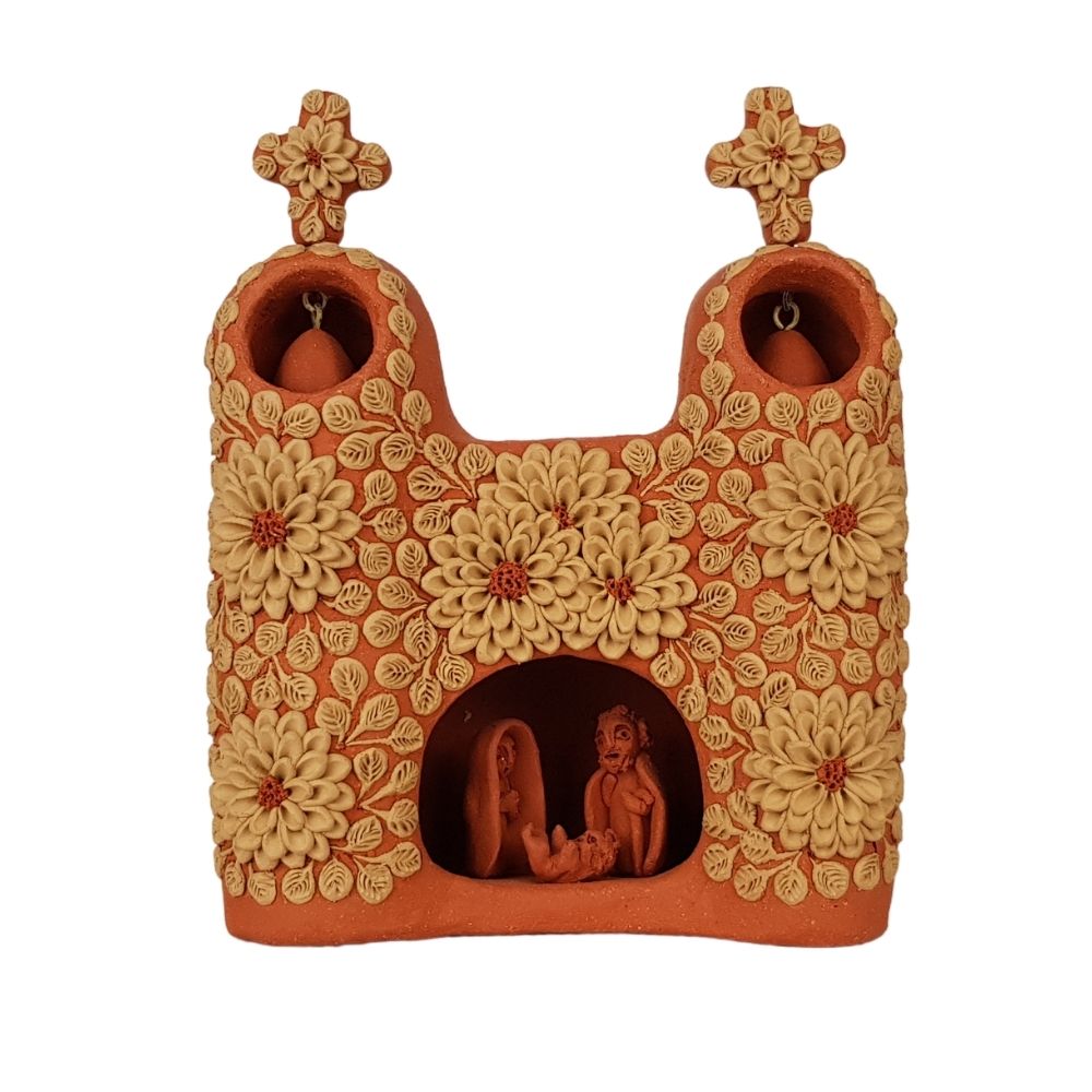 Misterio miniatura con barro bordado, elaborado con barro rojo y barro blanco