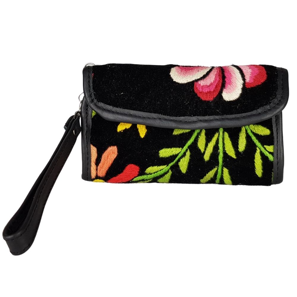 Cartera tamaño mini de piel con textil artesanal