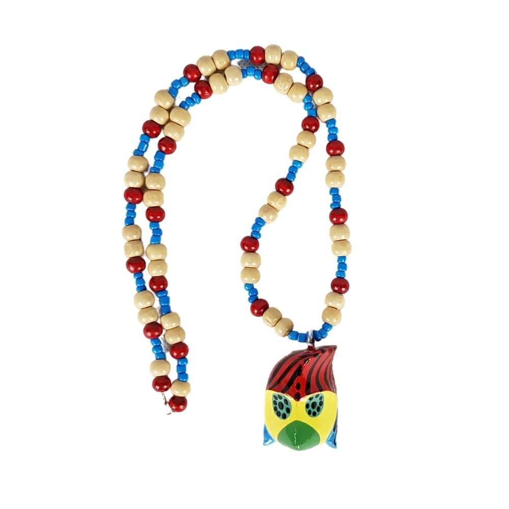 Collar de máscara miniatura del baile de los Morenos, tallada y decorada a mano