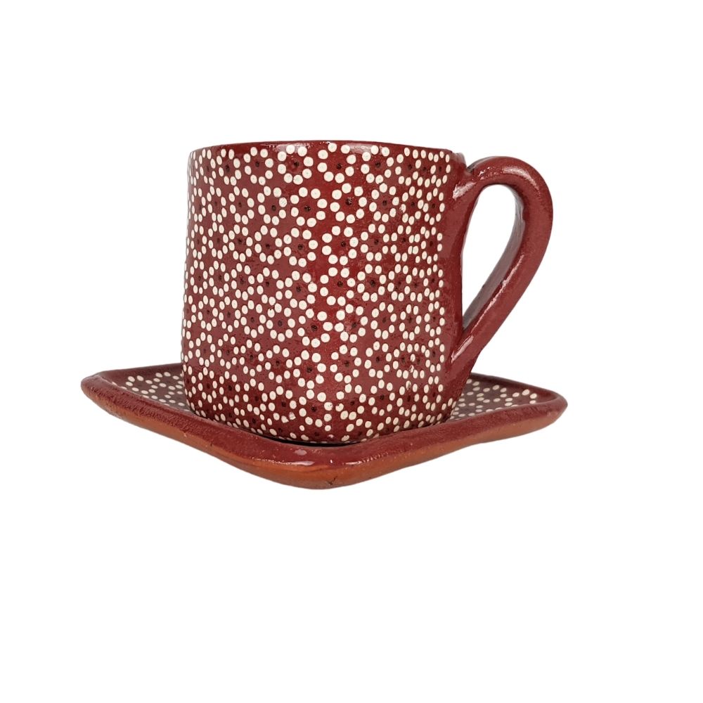 Taza cuadrada con plato de barro capulineado