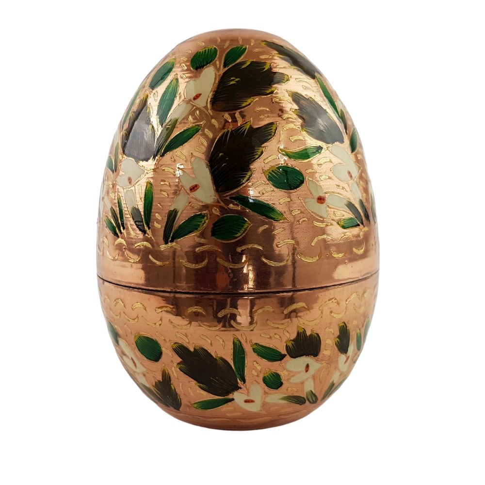 Alhajero de cobre en forma de huevo decorado a mano