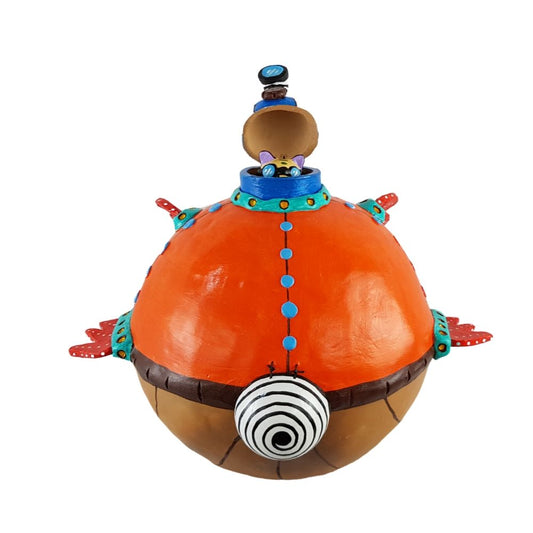 Alcancía submarino bola, tamaño grande elaborado en barro policromado frío