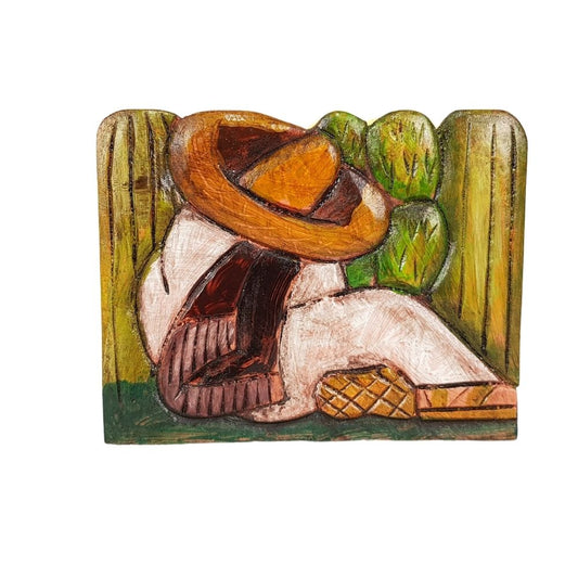 Servilletero de madera decorado con paisajes y vivencias mexicanas