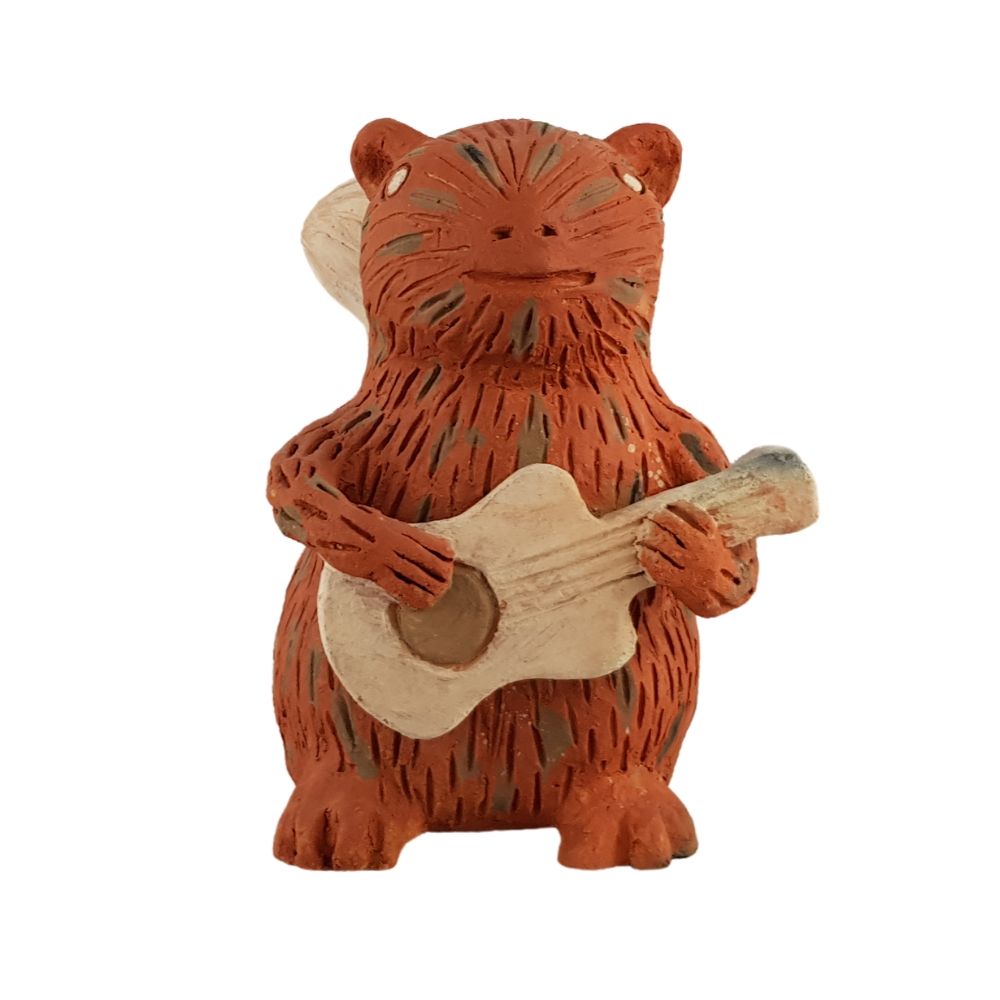 Ardilla con guitarra, tamaño grande, cerámica Mixe