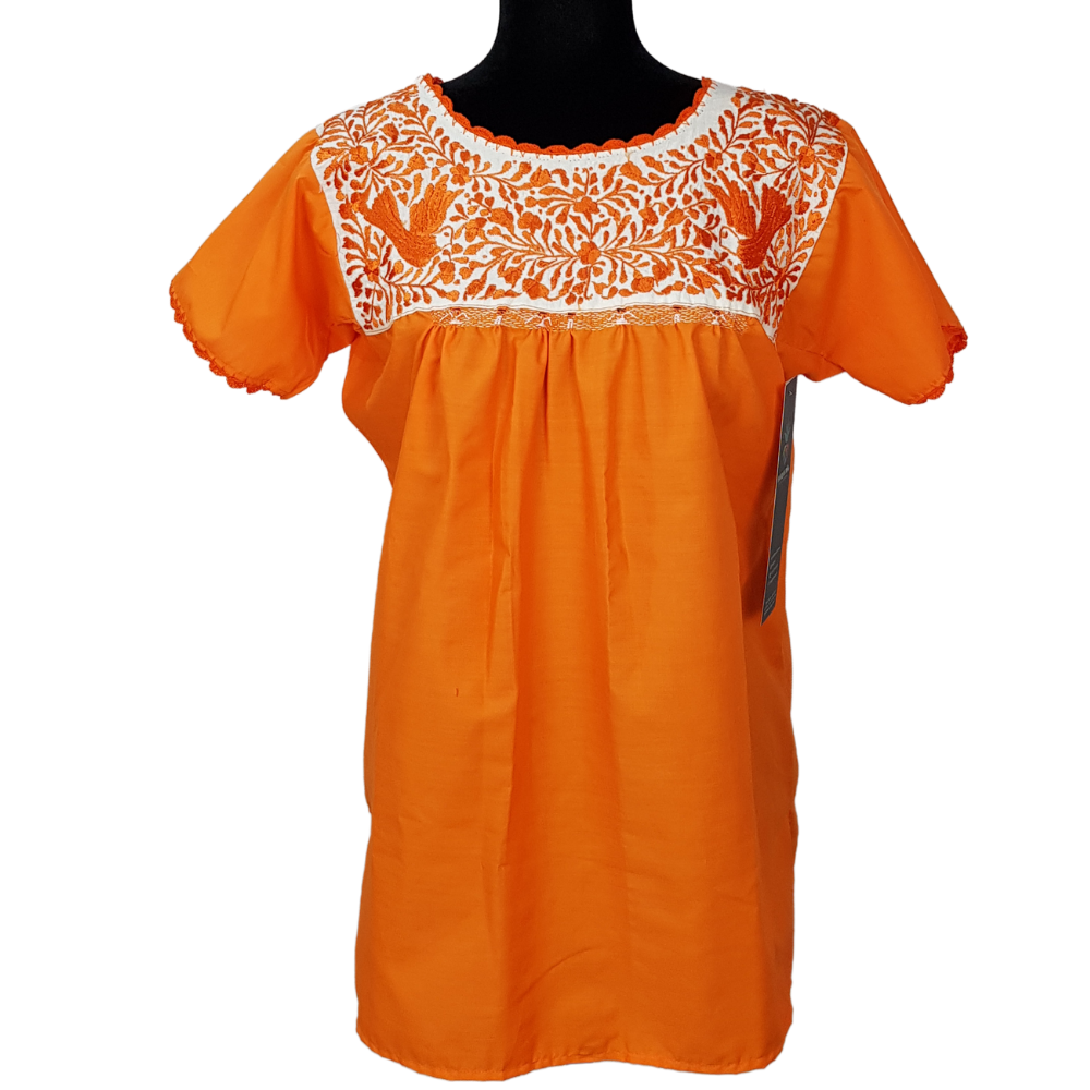 Blusa de popelina manga corta bordada con estilo San Antonino y acabad Artesanias Flor de Pina