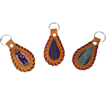 Cargar imagen en el visor de la galería, Llavero gota de piel con textil decorado con motivos Oaxaqueños
