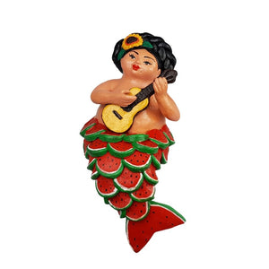 Sirena mexicana con escamas de sandia, figura de barro de Tlaquepaque Jalisco