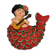 Cargar imagen en el visor de la galería, Sirena mexicana con escamas de sandia, figura de barro de Tlaquepaque Jalisco
