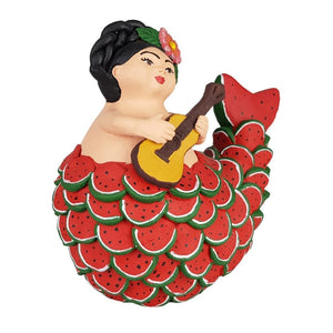 Sirena mexicana con escamas de sandia, figura de barro de Tlaquepaque Jalisco