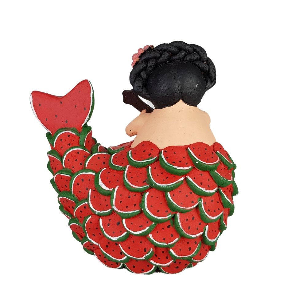 Sirena mexicana con escamas de sandía, figura de barro de Tlaquepaque Jalisco