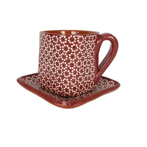 Taza cuadrada con plato de barro capulineado