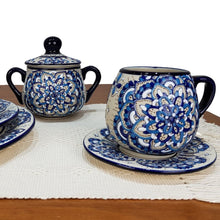 Cargar imagen en el visor de la galería, Vajilla mandala color azul para 8 y 4 personas, cerámica de alta temperatura
