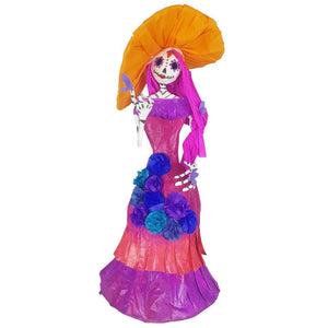 catrina llena de colores hecha en papel maché