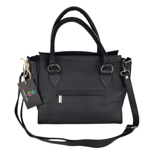 Bolsa grande de piel con textil artesanal