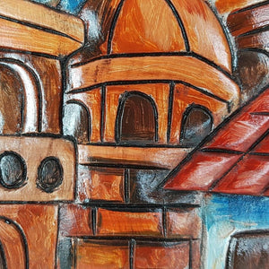 Perchero de madera decorado con paisajes y vivencias mexicanas