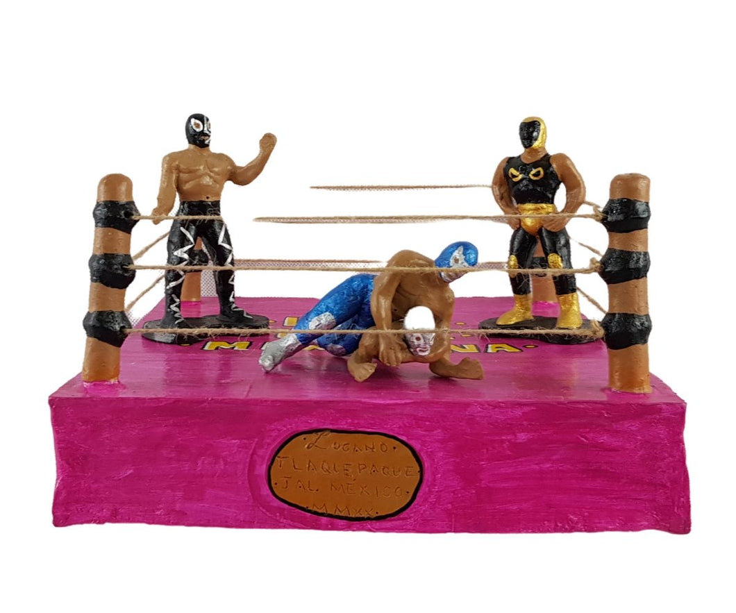 Ring de lucha libre mexicana, juguete coleccionable elaborado en barro policromado frío