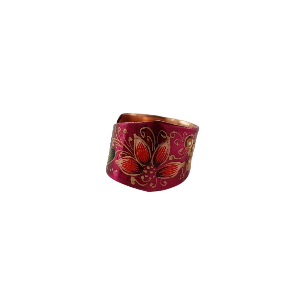 Anillo ajustable de cobre decorado con laca, mariposas y flores