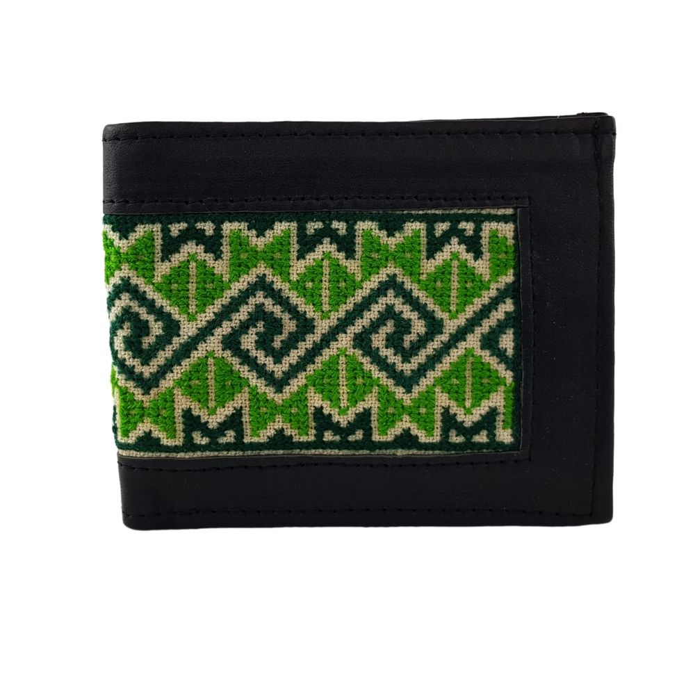 Cartera de piel con bordado wixárica