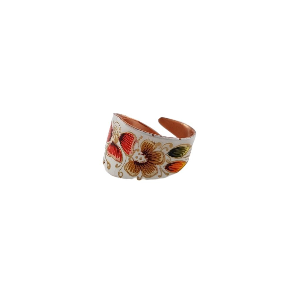 Anillo ajustable de cobre decorado con laca, mariposas y flores