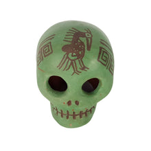 Cargar imagen en el visor de la galería, Cráneo prehispánico de barro bruñido decorado a mano con motivos prehispánicos
