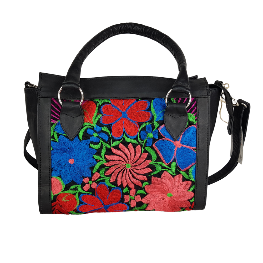 Bolsa grande de piel con textil artesanal