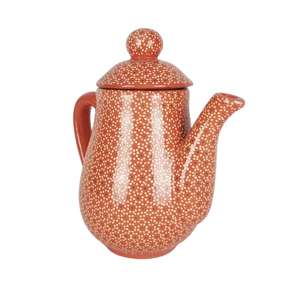 Jarra cafetera de barro capulineado decorada a mano